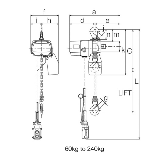 Compact Electric Chain Hoist Specs Single Speed with Hook Suspension