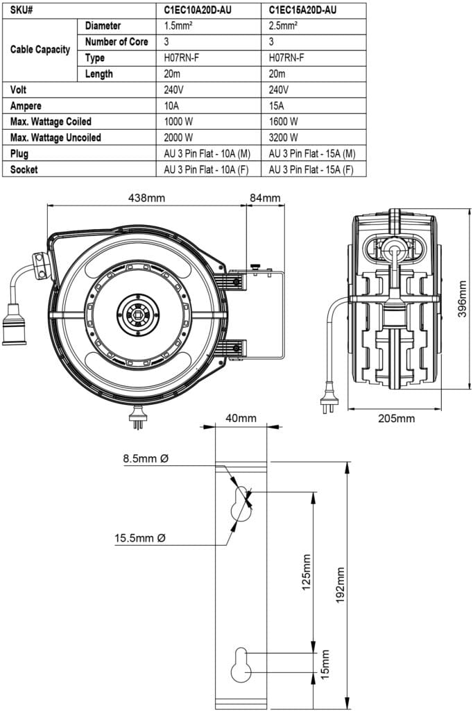 Electrical Cable Reels dimensions C1EC