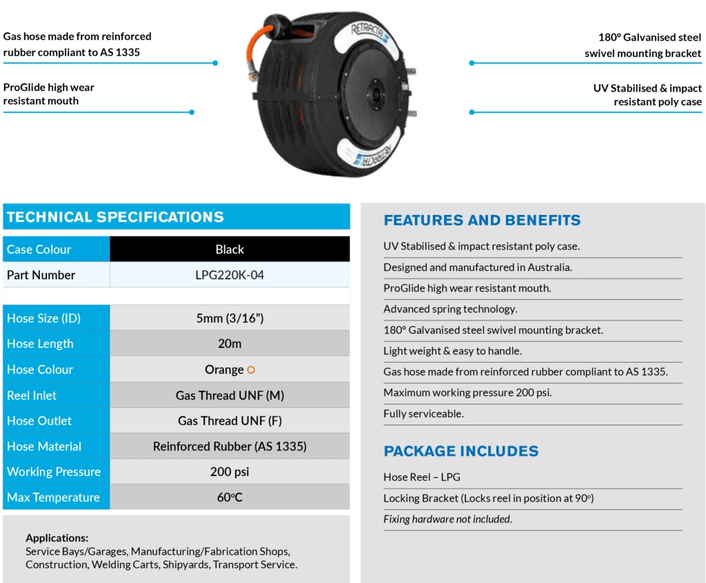 Hose Reels Welding Gas LPG LPG220K features