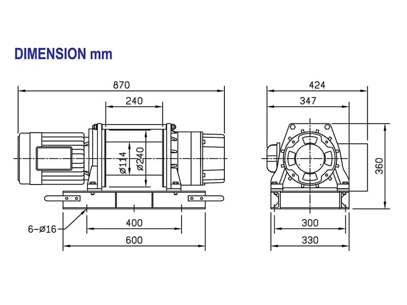 Industrial Electric Winches LACW310 CP 750T dimensions