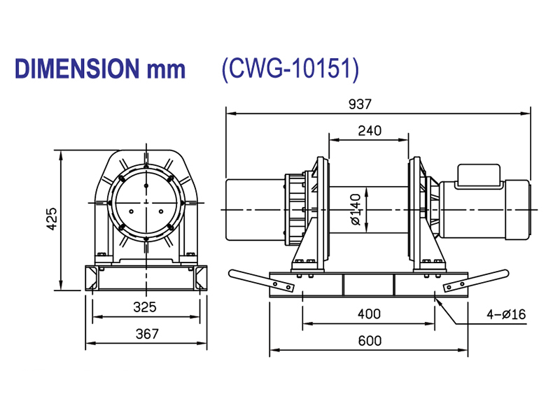 Industrial Electric Winches LACW330 CWG 10151 dims