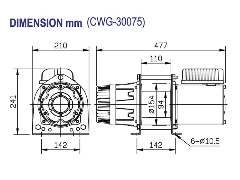 Industrial Electric Winches LACW345 CWG 30075 dimensions