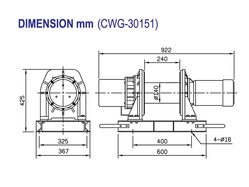 Industrial Electric Winches LACW350 CWG 30151 dimensions
