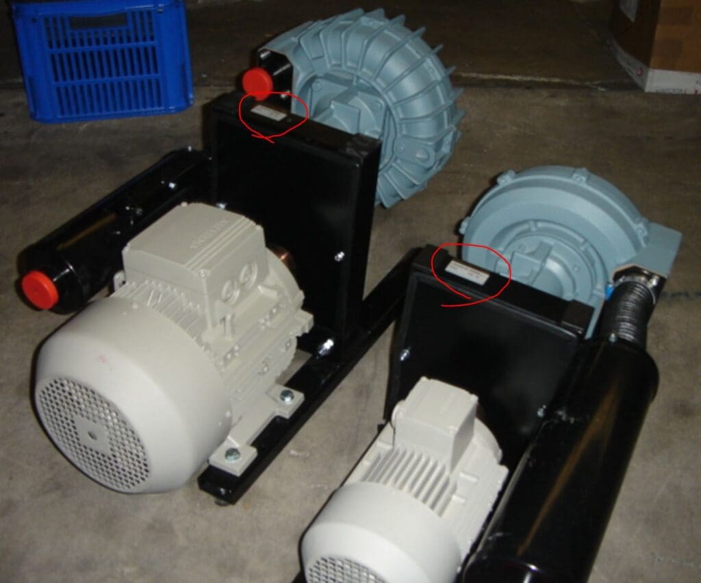 Vaculex vacuum pumps blowers ID plate